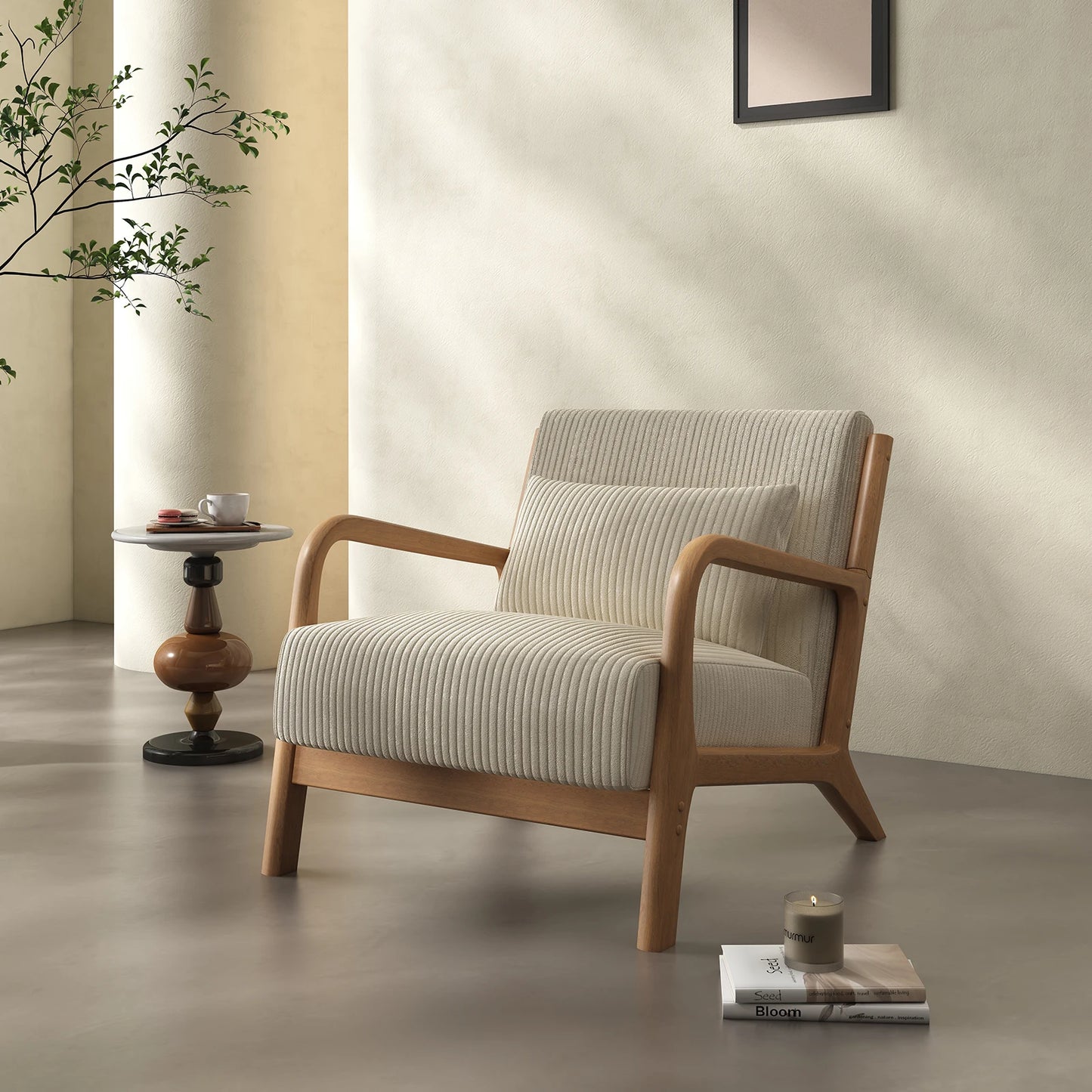 QWC Mid Century Modern Accent Chair With Fabric Wood Frame