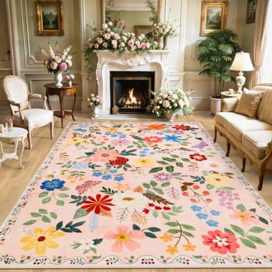 Floral Washable Vintage Boho Non Slip Area Rug Living Room