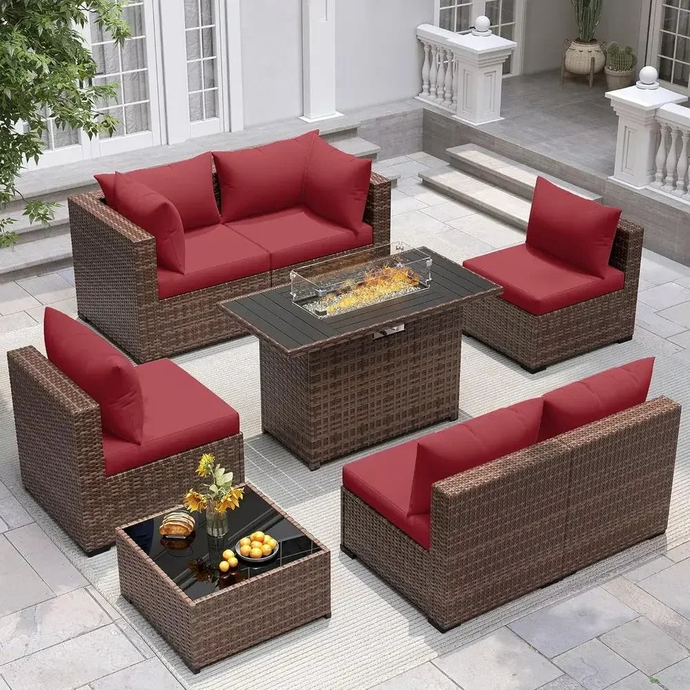 Outdoor 8-Piece Patio Furniture Set With Fire Pit Table