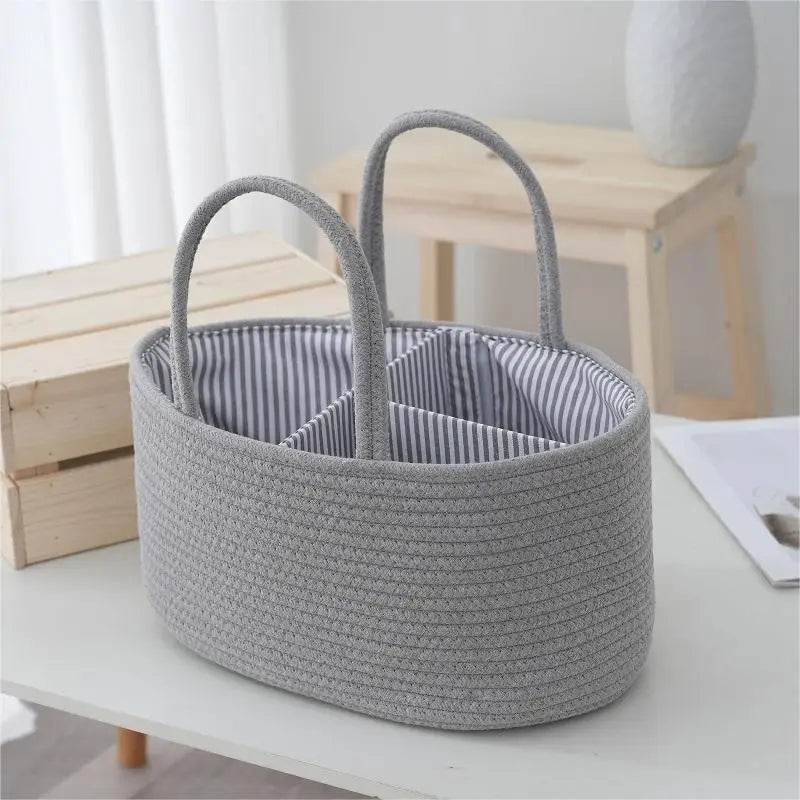 Cotton Rope Woven Storage Basket Diaper Organizer Removable