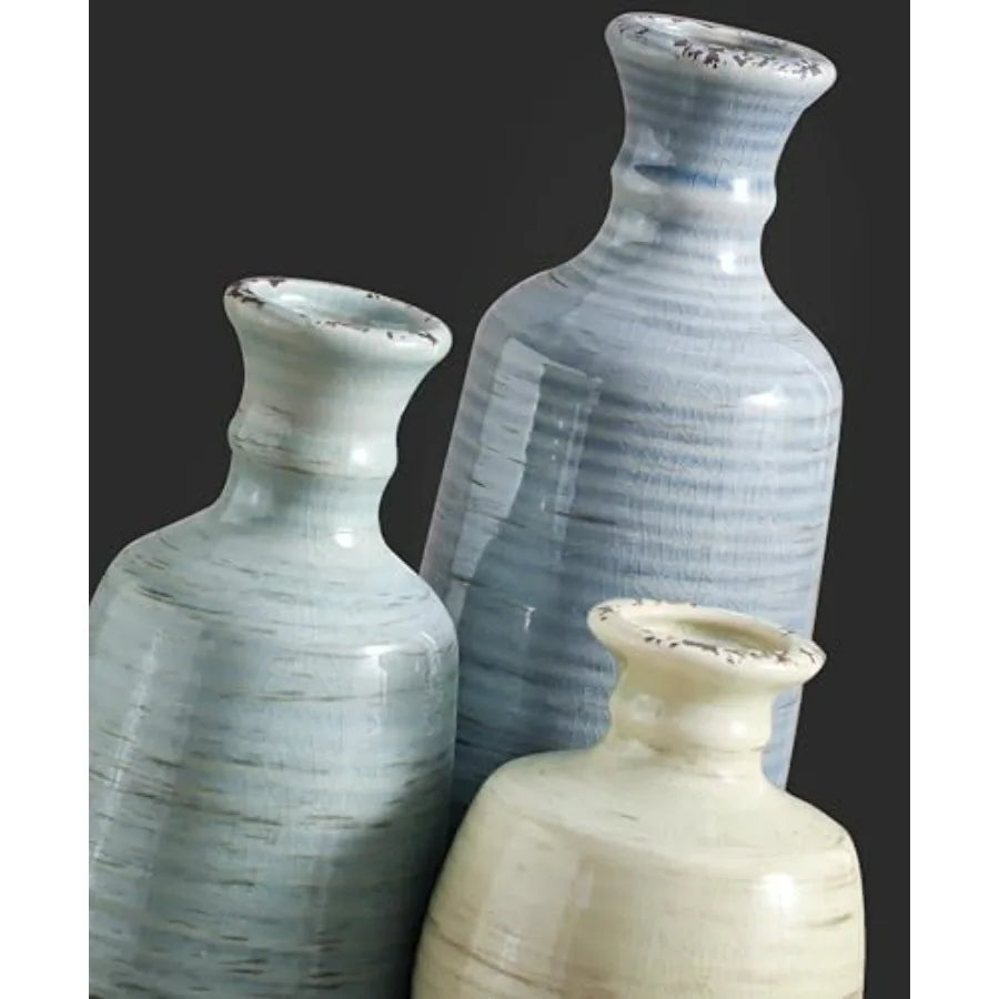 Ceramic Vase Set Of 3 Rustic Neutral Farmhouse Decor