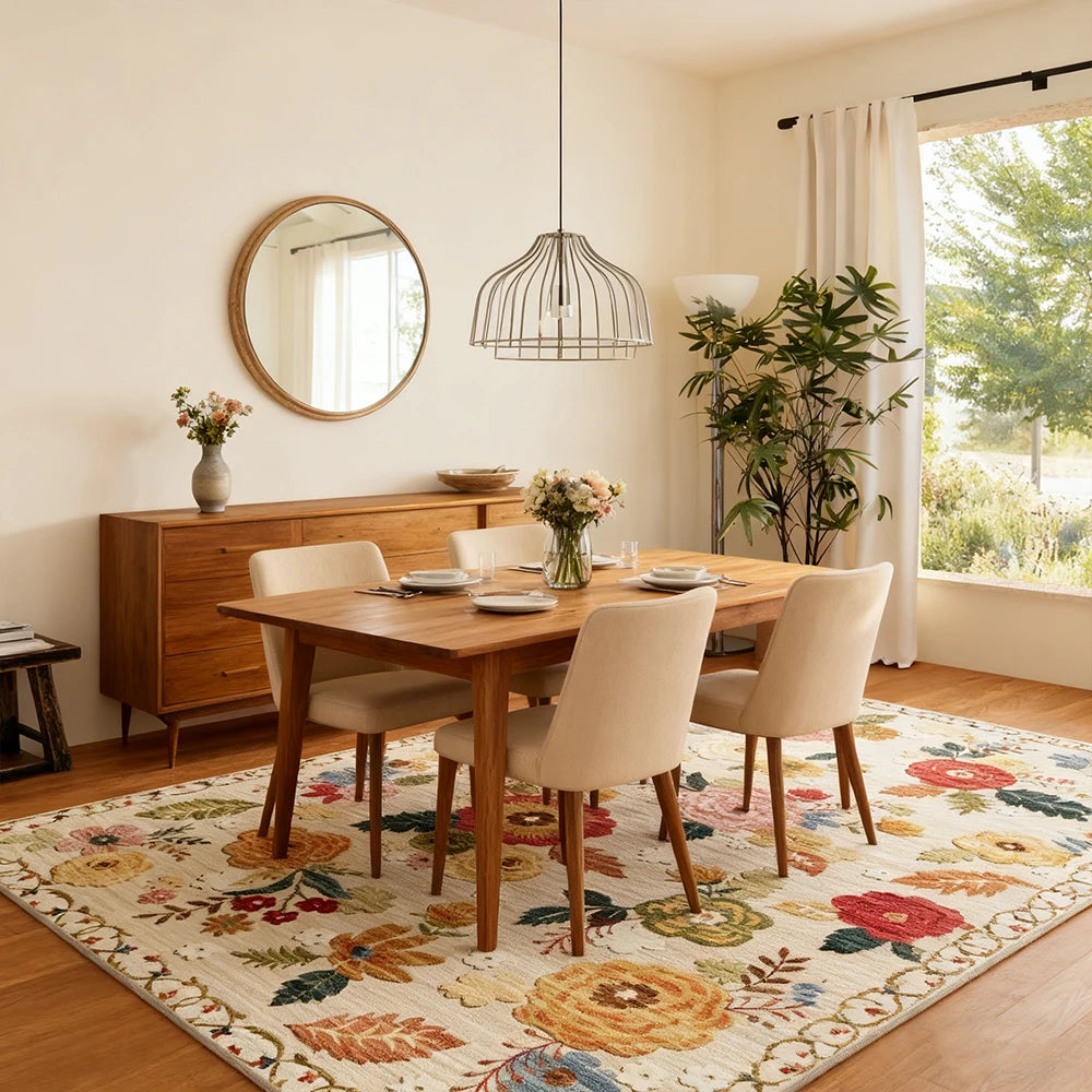 Kilim Floral Area Rug Non-Shedding Low-Pile Machine Washable