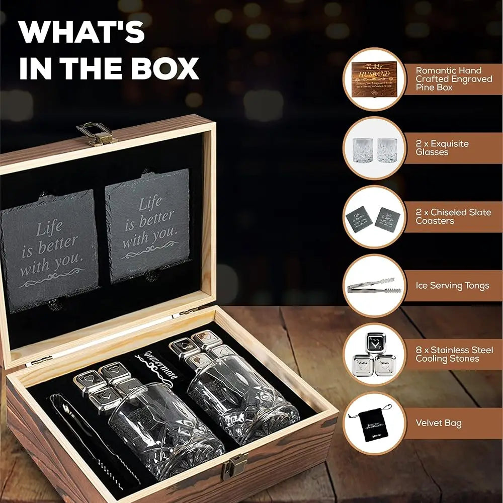 ZUIDID Anniversary Engraved Whisky Glass Gift Set For Husband