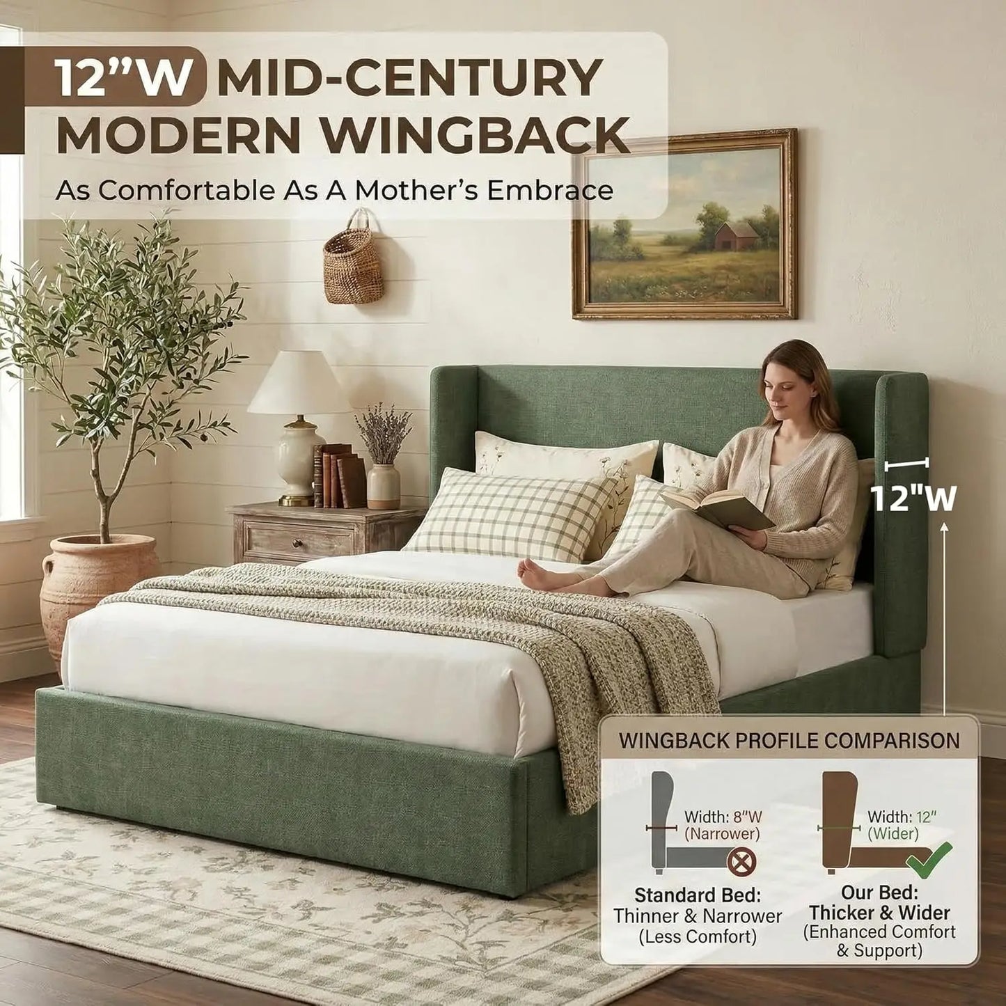 Lift Up Storage Bed Frame With Hydraulic Wingback Headboard