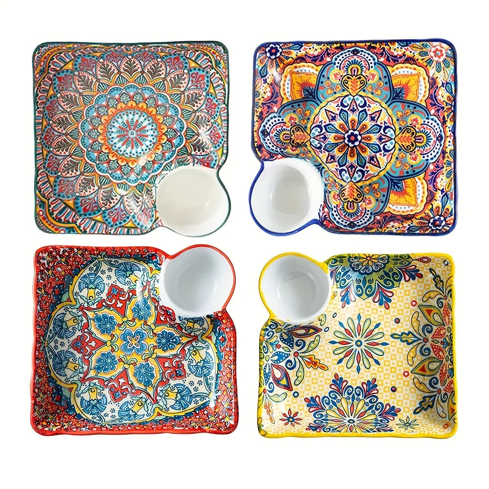 EVYIENEN Boho Dumpling Serving Set With Built In Sauce Dipping