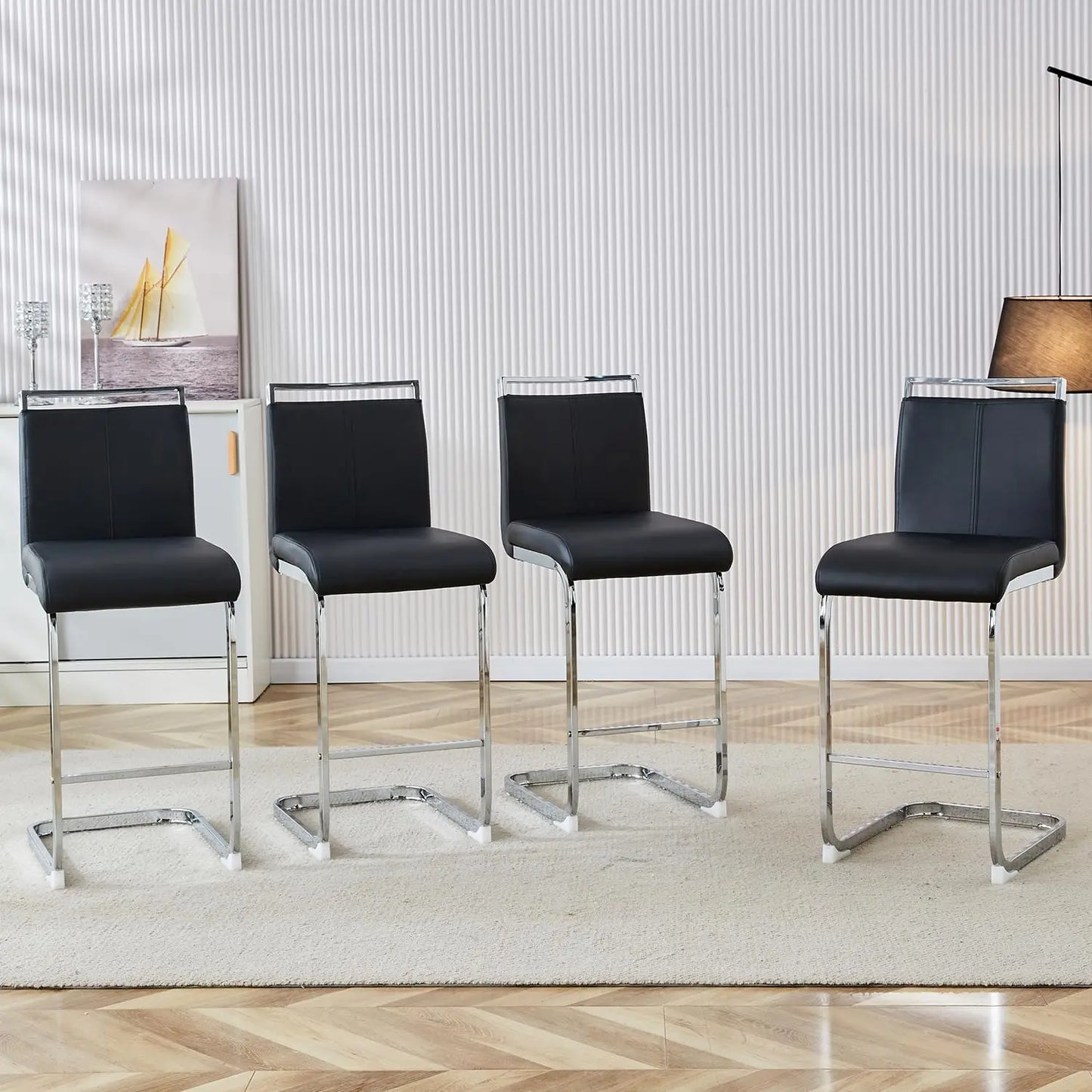 Bar Stools Set of 4,Gold Bar Stools with Back,25" White Island Chairs with Gold Plated Metal Leg,Faux, Customized