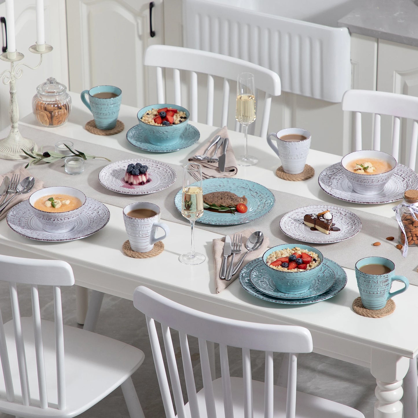 MALACASA Ceramic Dinnerware Set for 4 Plates, Bowls, Mugs