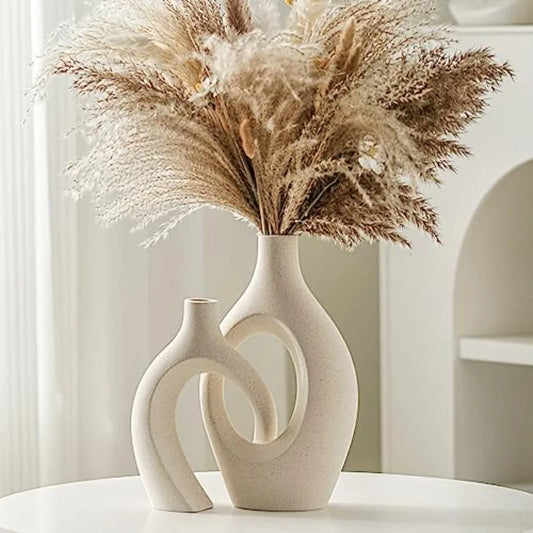 Snuggle Hollow Ceramic Vase Set Of 2 Nordic Boho Modern Home Decor