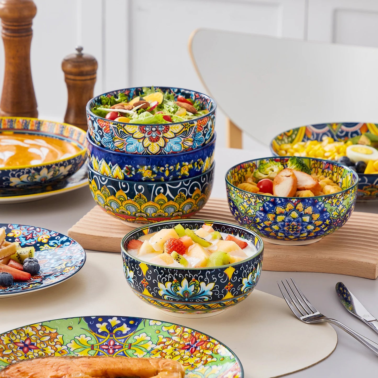 MALACASA 24 Piece Bohemian Porcelain Dinnerware Set