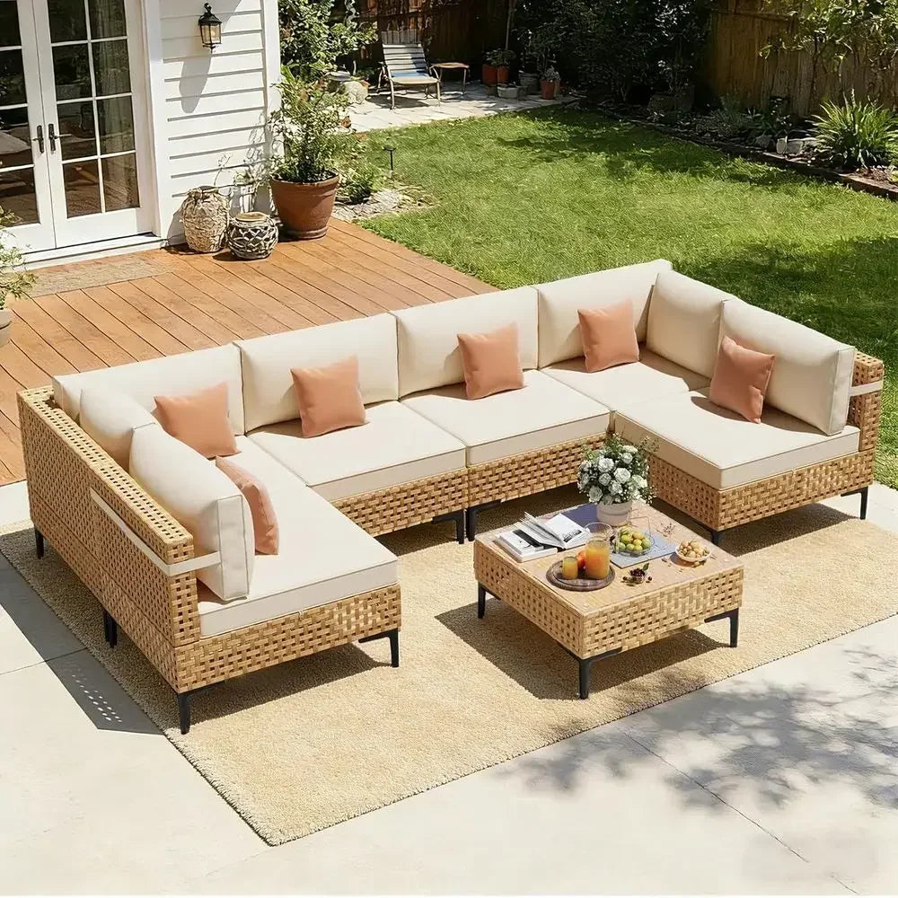Outdoor Wicker Patio Furniture Set With Cushions Sectional Sofa