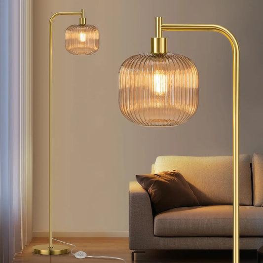 Ribbed Glass Floor Lamp For Living Room And Bedroom