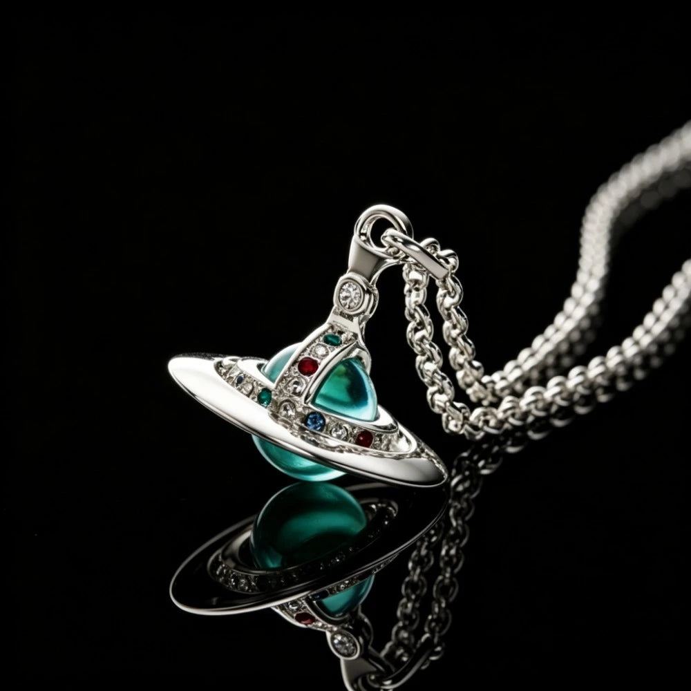 New S925 Silver Luxury Empress Saturn Necklace Fashion Trend Retro Versatile Niche Pendant Necklace