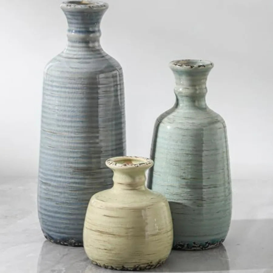 Ceramic Vase Set Of 3 Rustic Neutral Farmhouse Decor