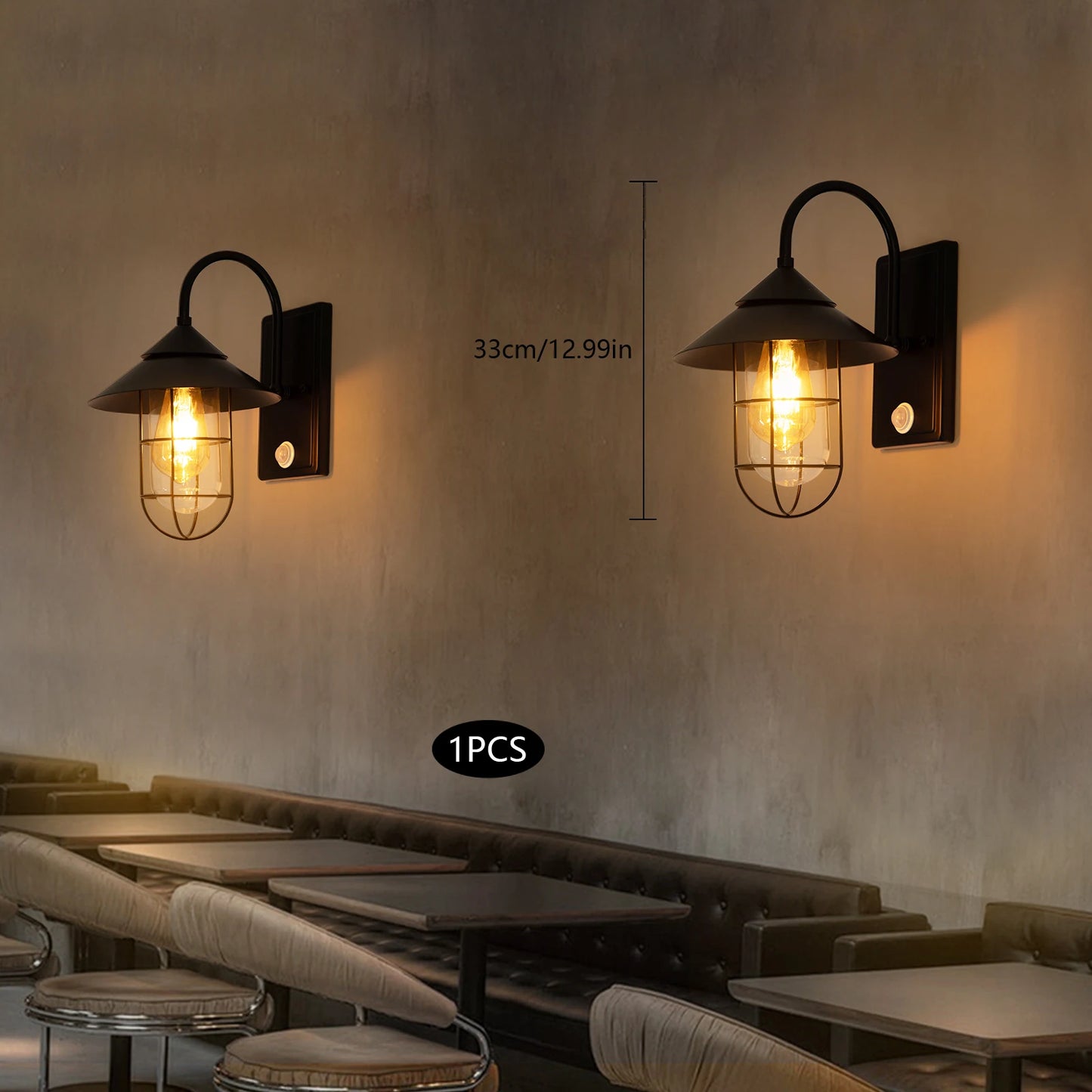 Bymaocar Retro Wall Lamp E26 Sconce With Motion Sensor