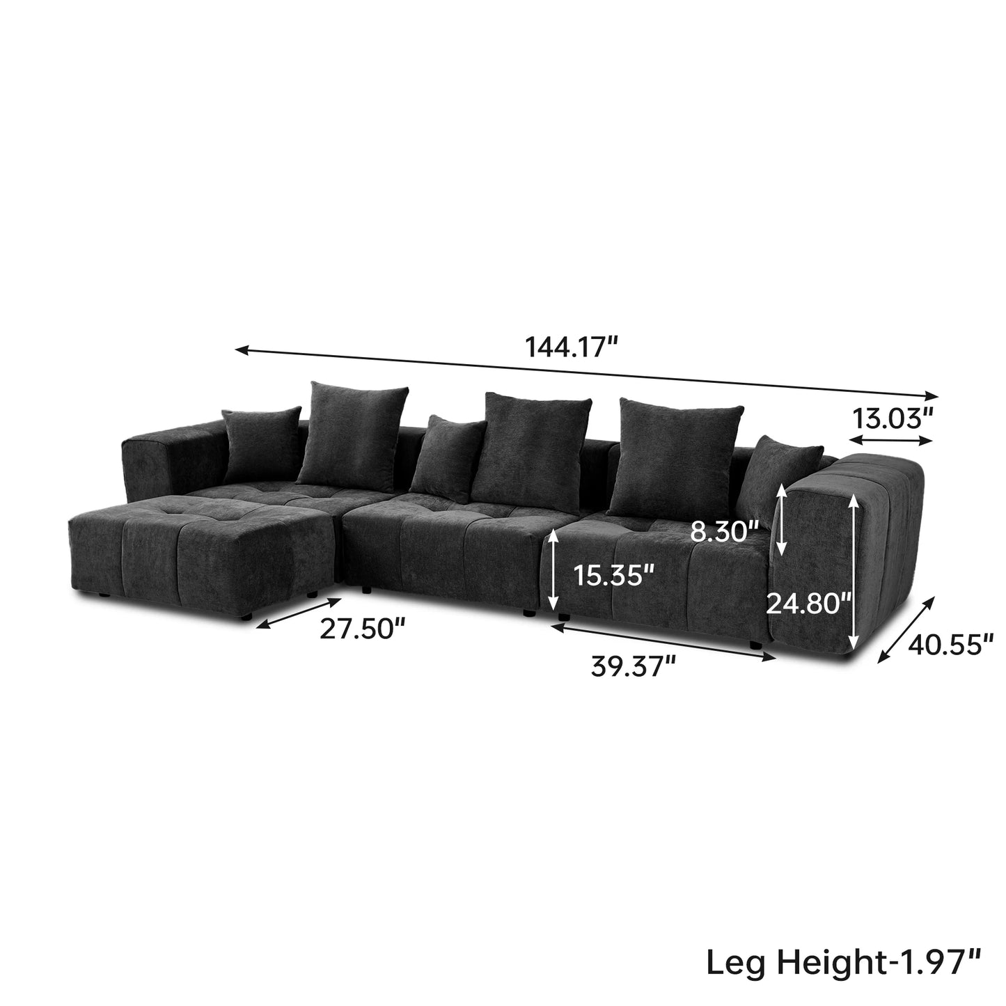Sdorens 144" Sectional Sofa for Living Room L Shaped 3 Seater with Ottoman Linen Deep Seat with Pillow Couches for Living Room