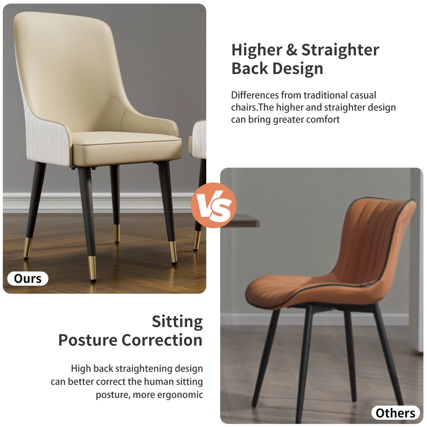 Modern PU Leather Dining Chairs Two With Metal Legs