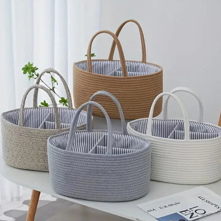 Cotton Rope Woven Storage Basket Diaper Organizer Removable