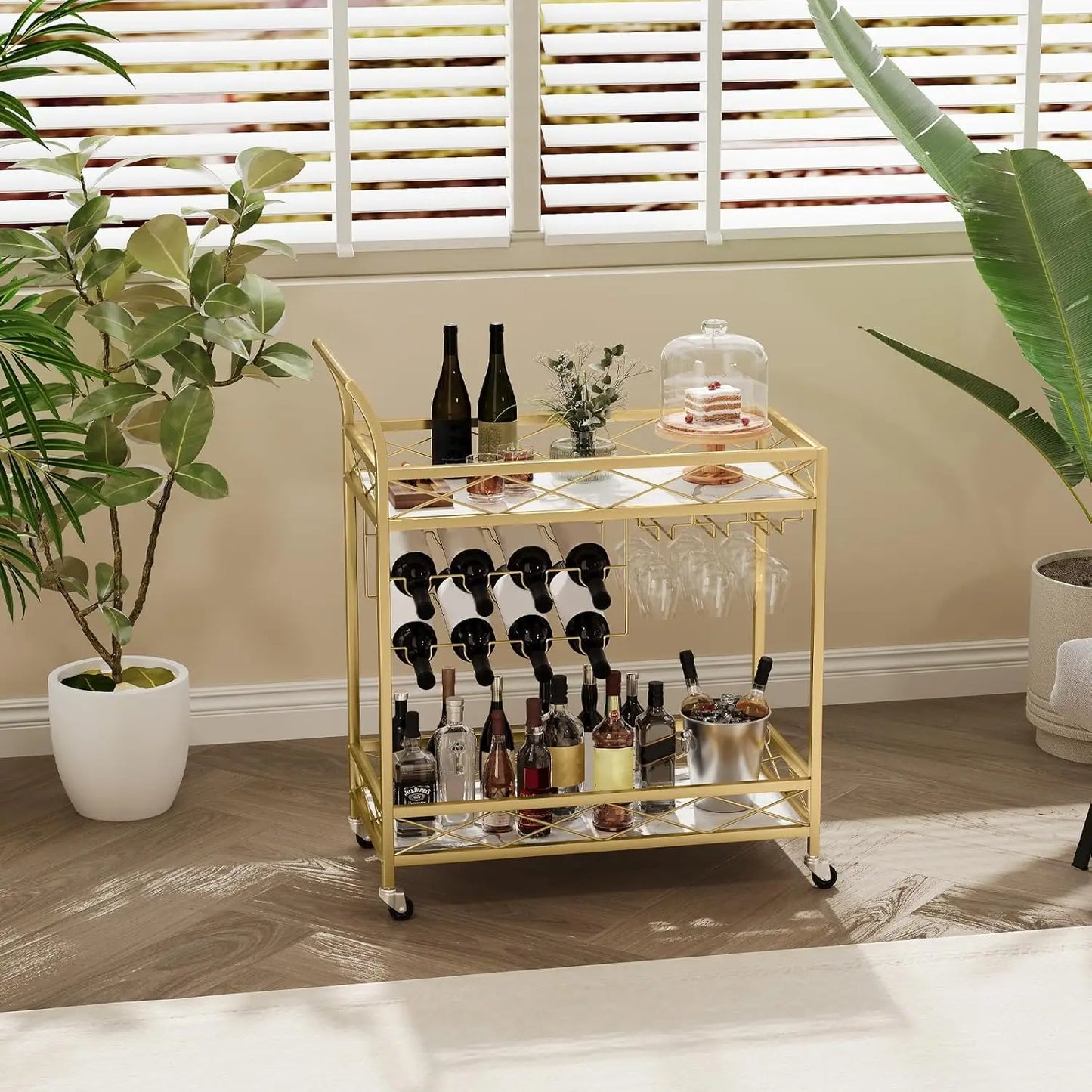 HobbyLane Bar Cart With Lockable Wheels And Wine Racks