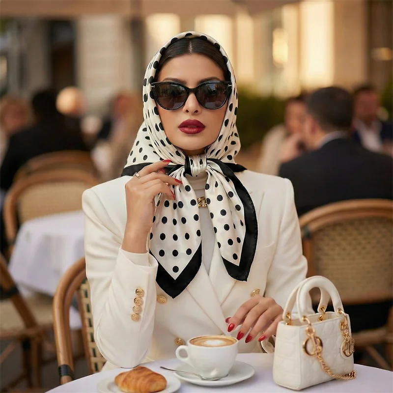 Dot Print Square Polyester Scarf For Women Neckerchief Hijab Bandana