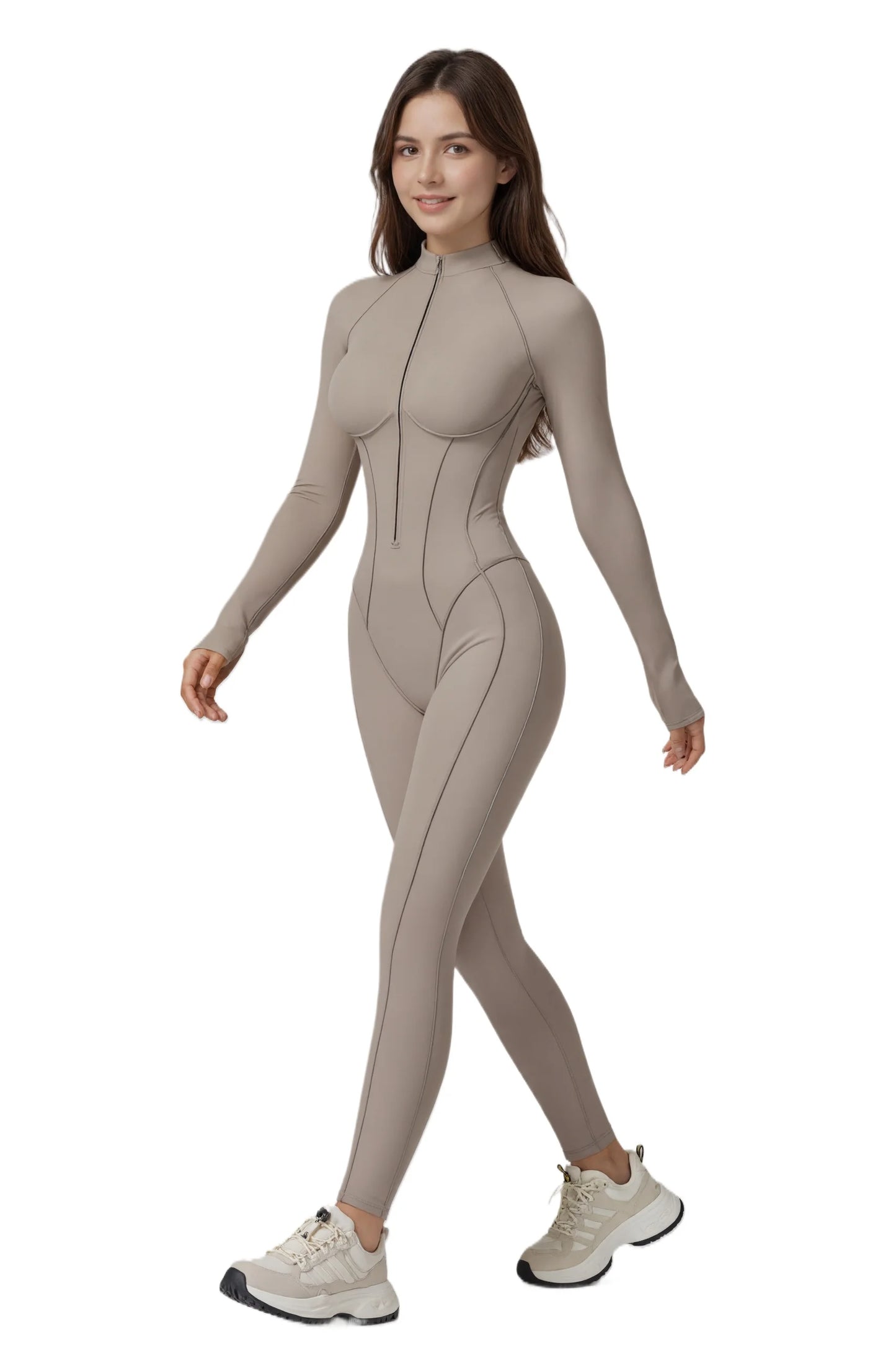 Zip Front Yoga Pilates Jumpsuit For Women Tummy Control