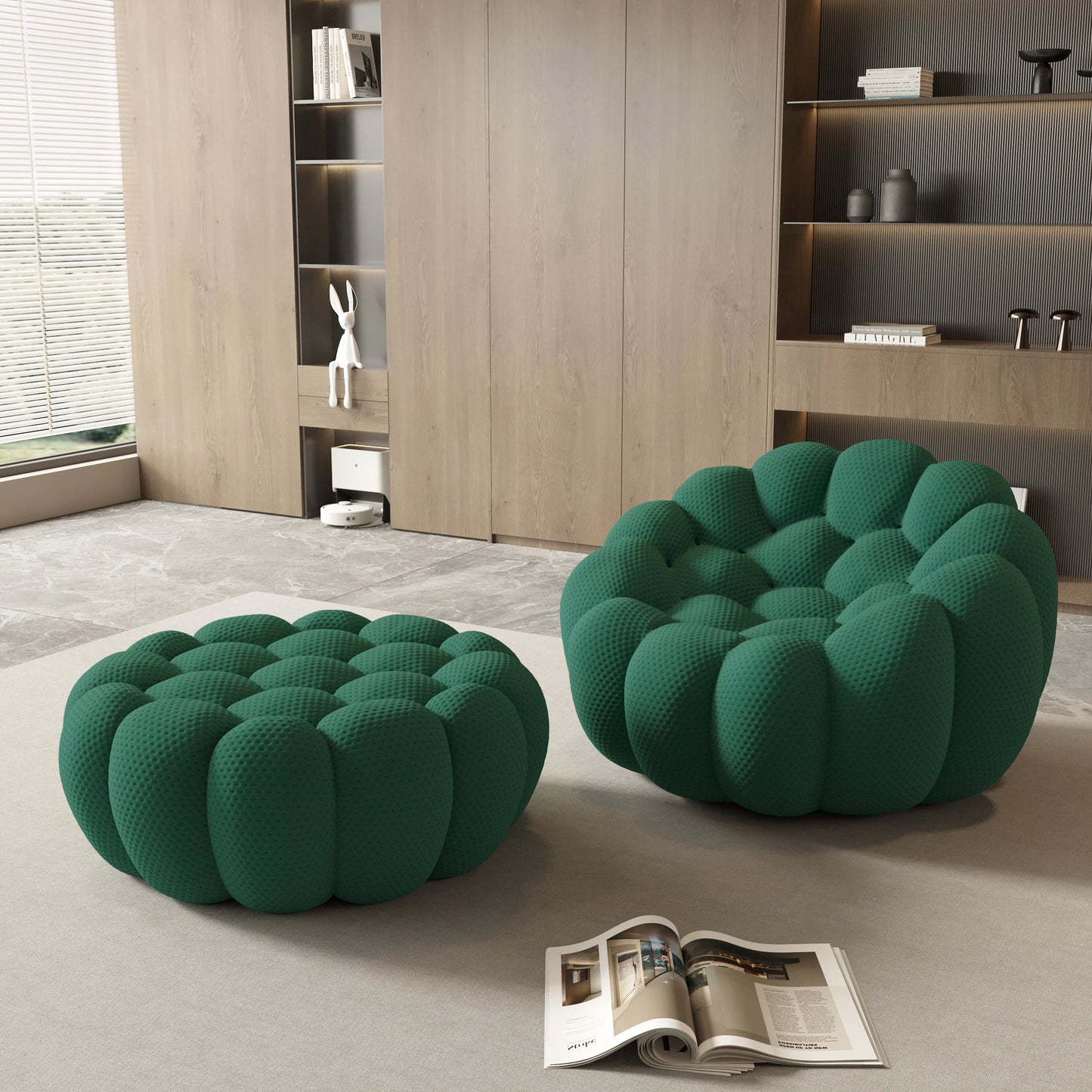 Sdorens Modern Curved Boneless Sofa with Ottoman 3D Honeycomb Mesh Fabric Lazy Floor Chair Living Roon Sets No Assembly Required