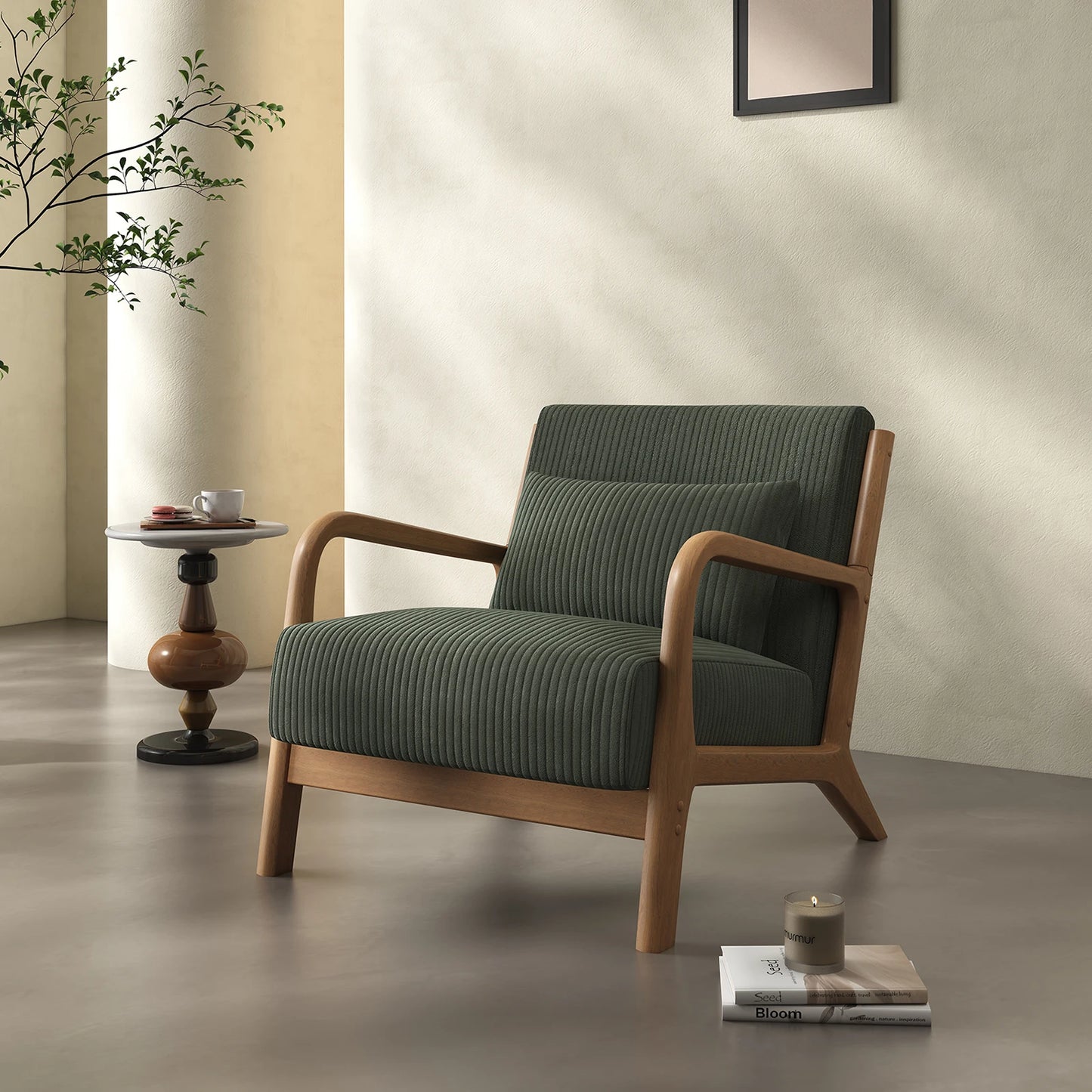QWC Mid Century Modern Accent Chair With Fabric Wood Frame