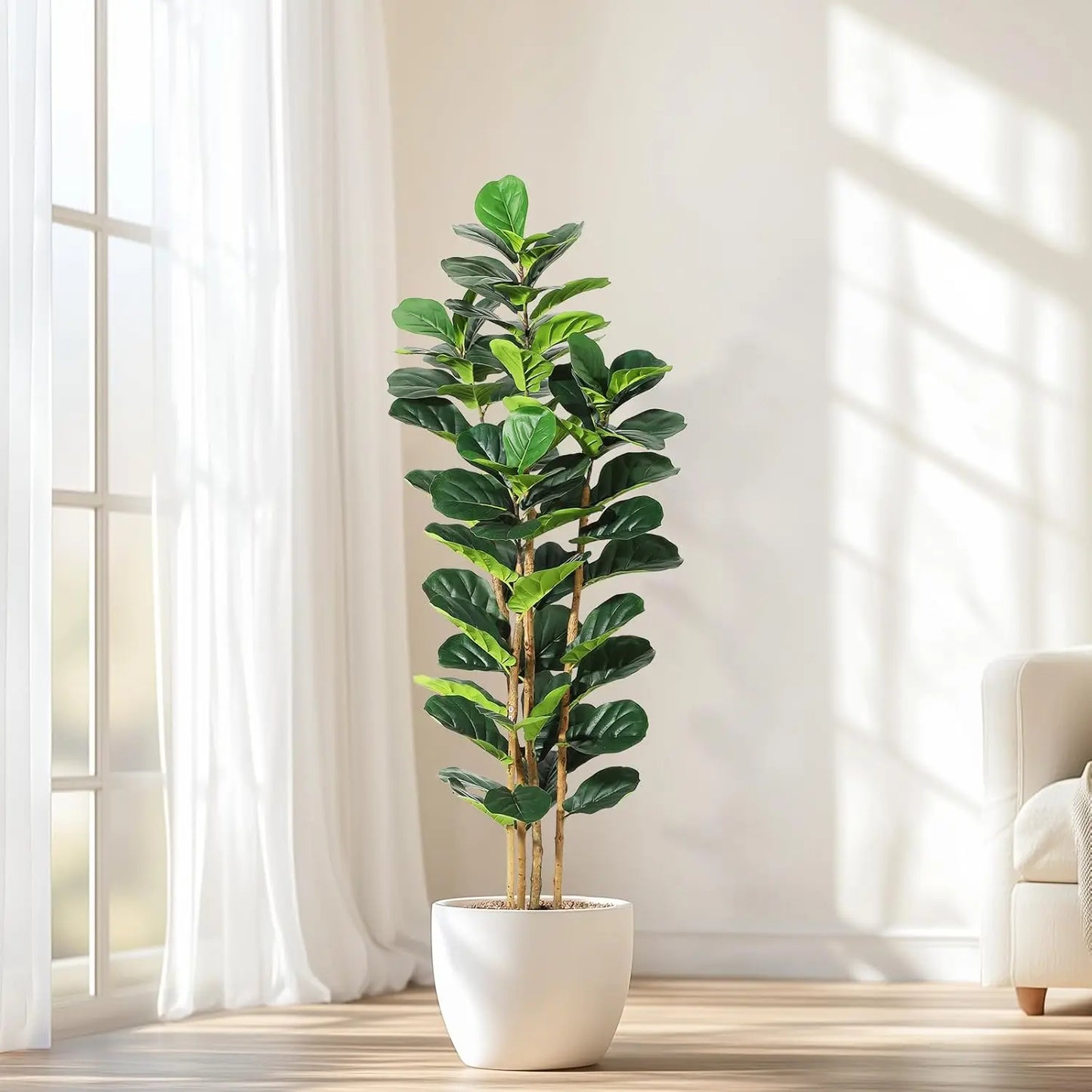 HiMISS Artificial Fiddle Leaf Fig Tree With Pot Indoor Greenery