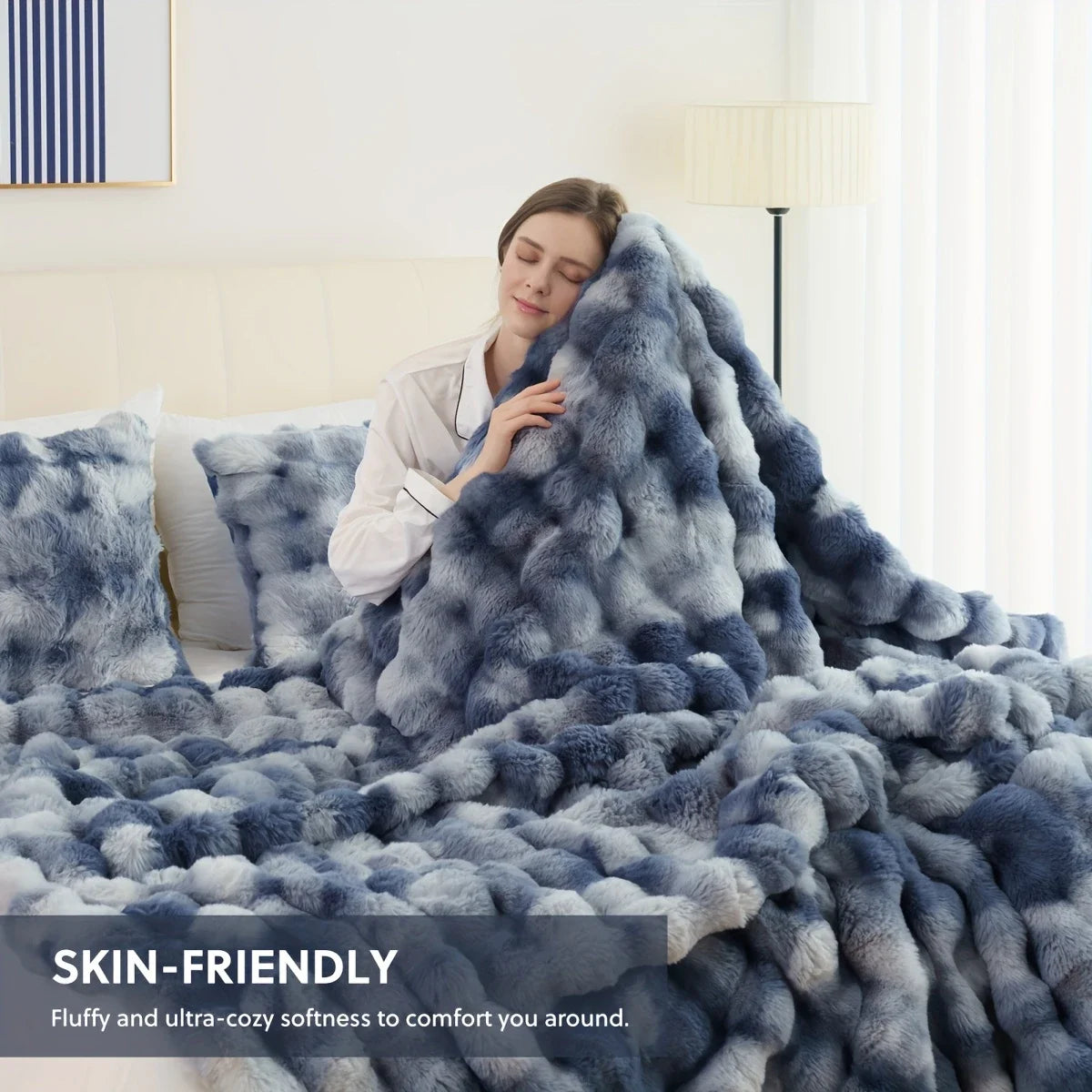 ROSEKINDCN Cozy Faux Rabbit Fleece Blanket Throw