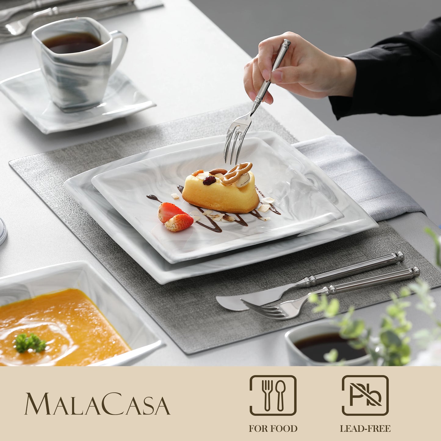 MALACASA Porcelain Dinnerware Set For 12 Service Elegant Tableware