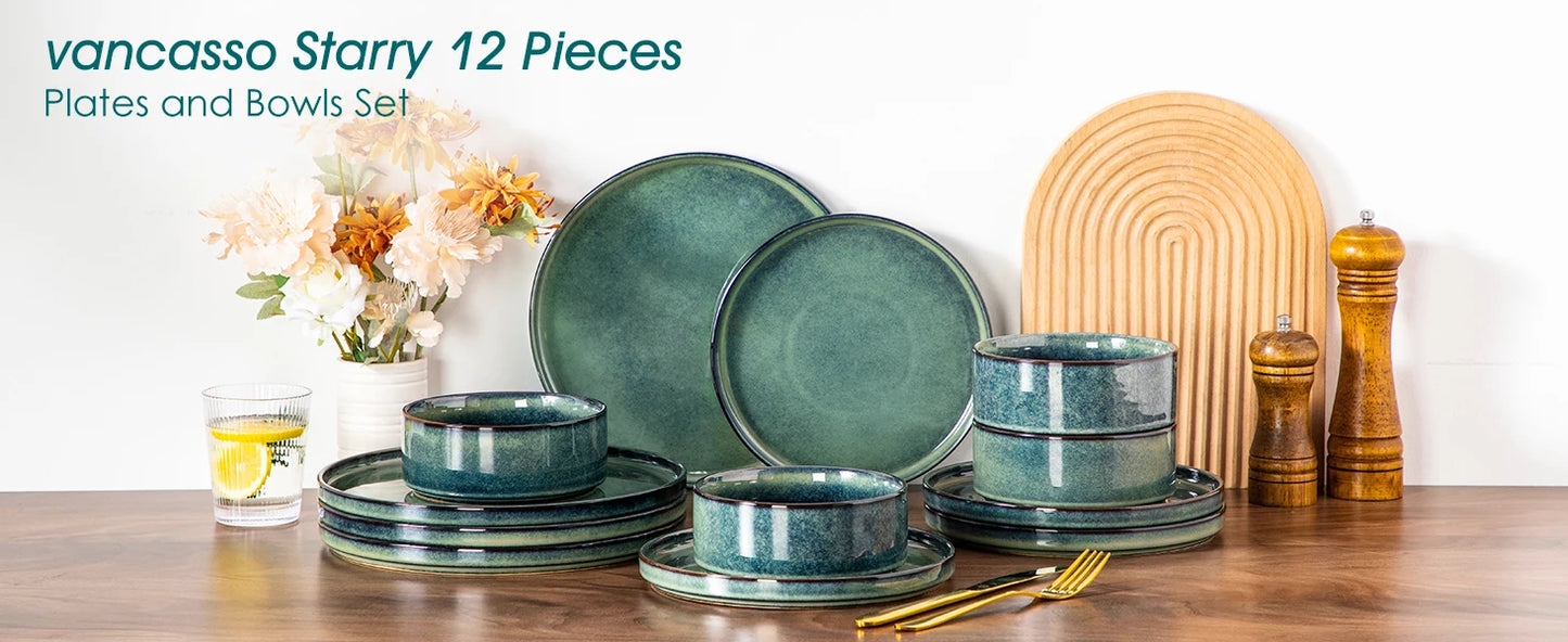 MALACASA Ceramic Dinnerware Set with Reactive Glaze