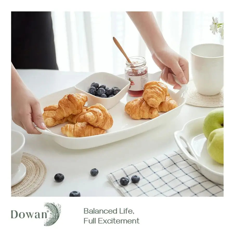 XMSJ Porcelain Serving Tray With Handles for Entertaining