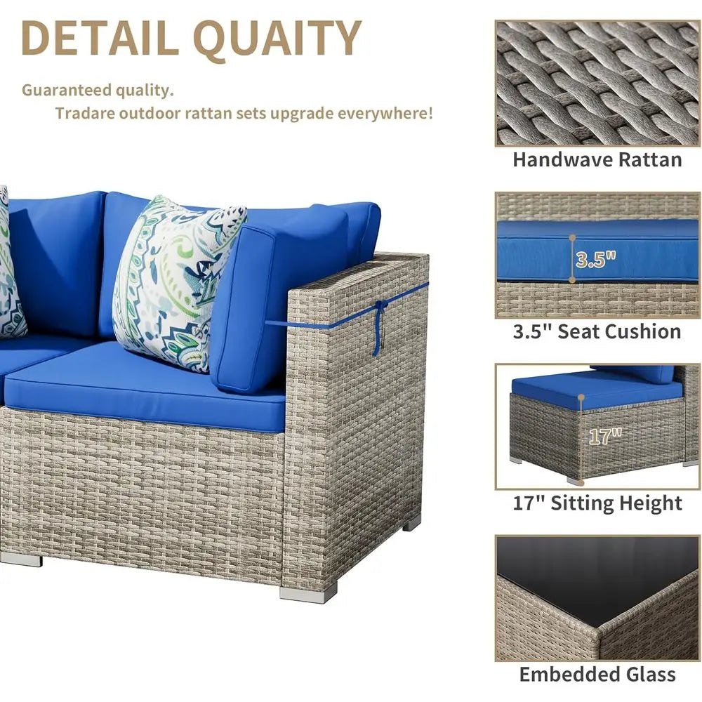 7-Piece Outdoor Wicker Sectional Sofa Set With Glass Table Weather-Resistant