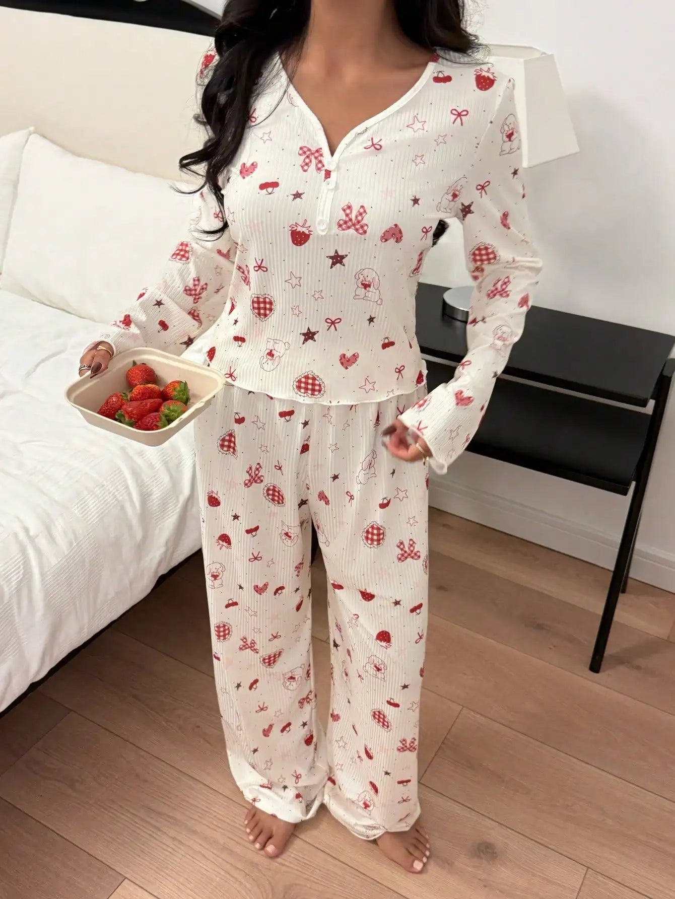 Cozy Women's Floral Print Pajama Set with Button Front
