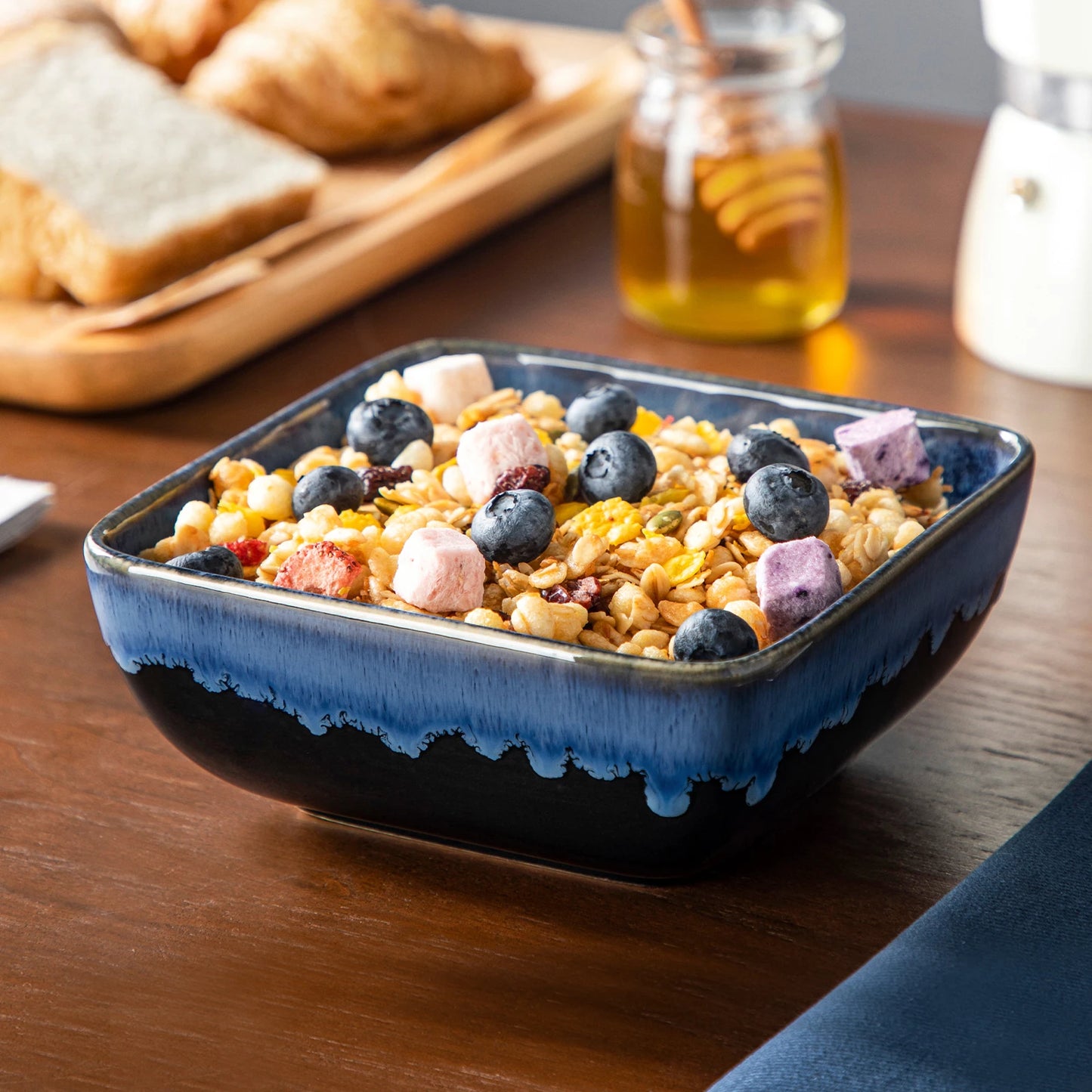 MALACASA Ceramic Dinner Set Square Reactive Glaze Tableware