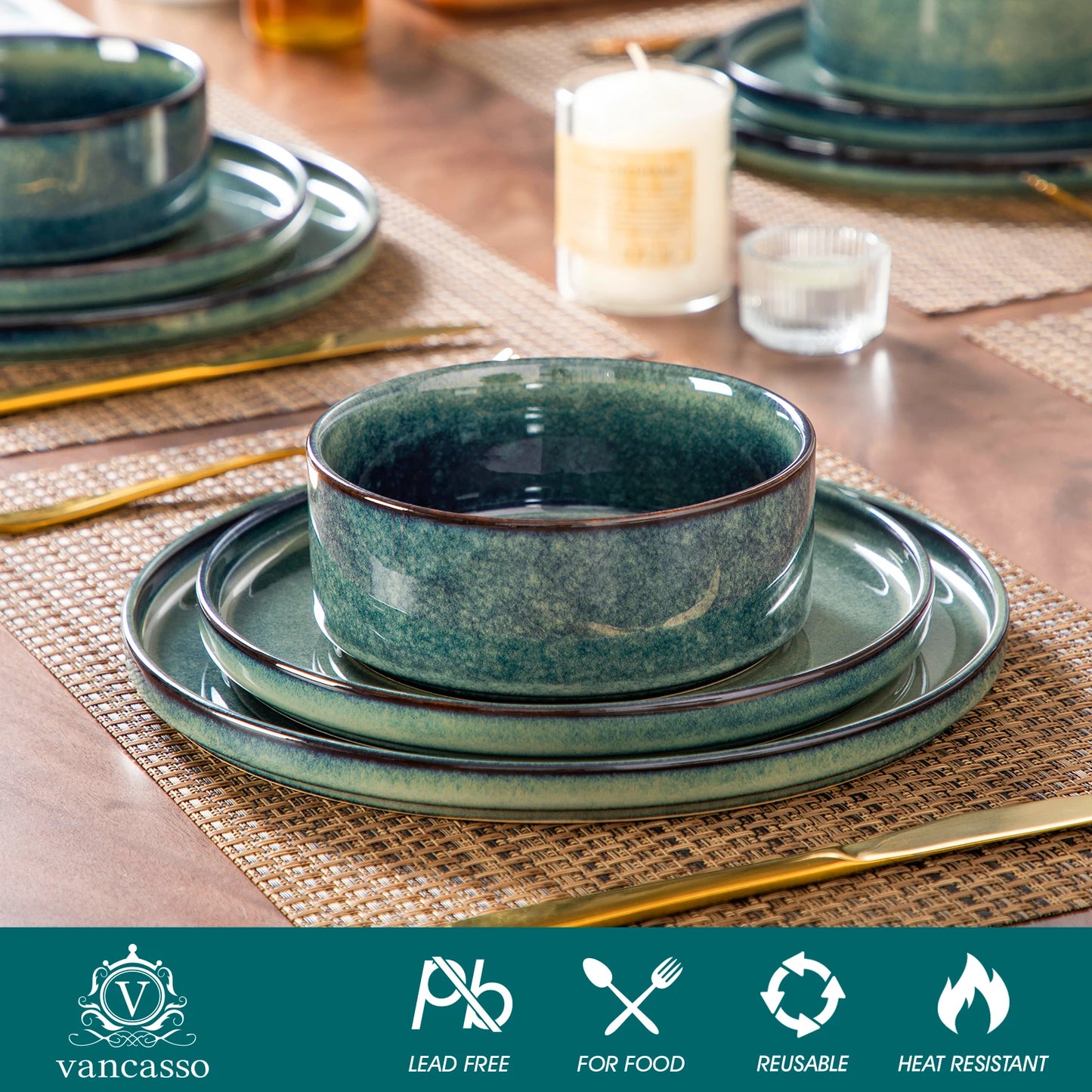 MALACASA Ceramic Dinnerware Set with Reactive Glaze