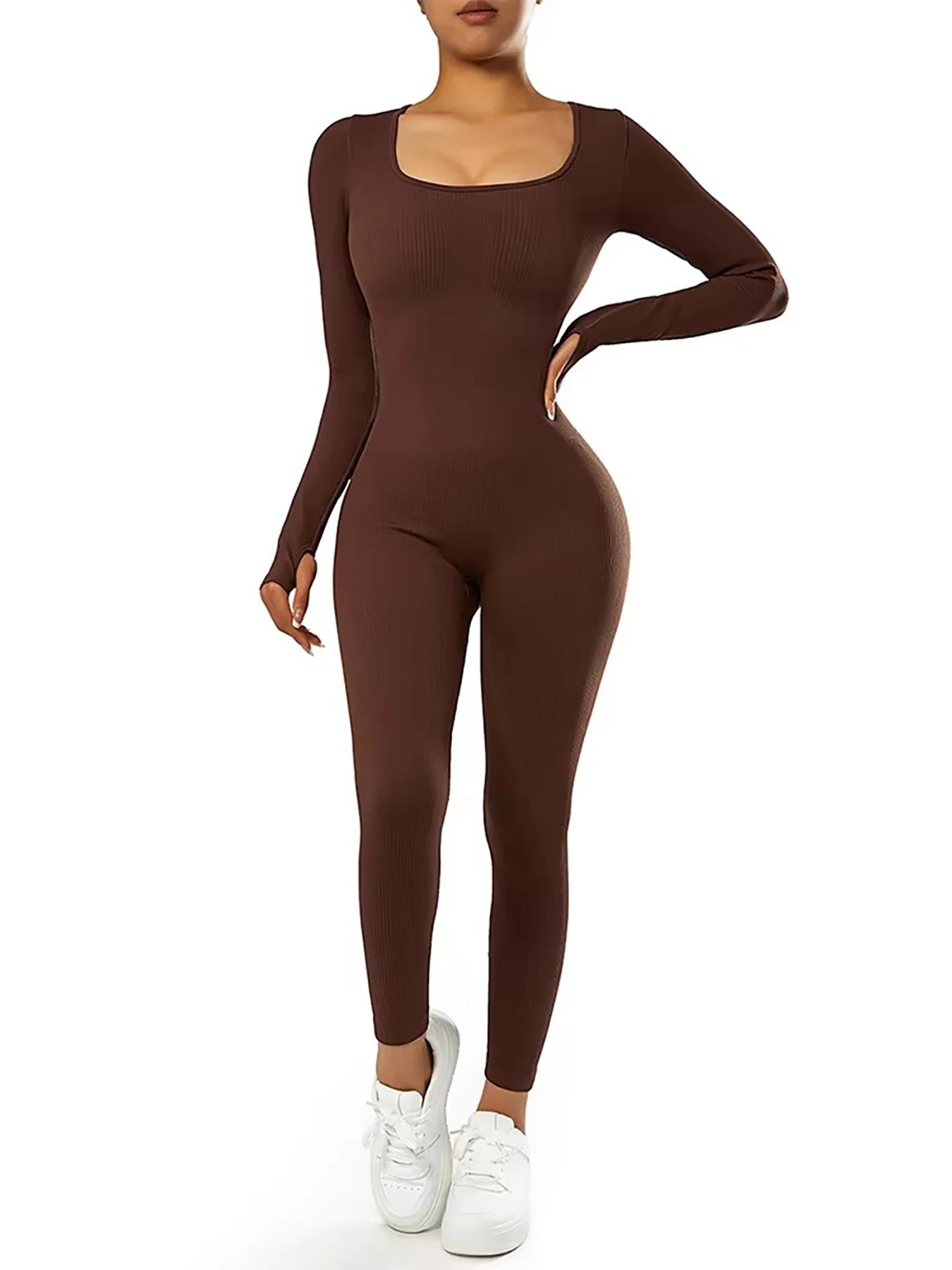 Women's Long-Sleeved One-Piece Yoga Bodysuit Jumpsuit