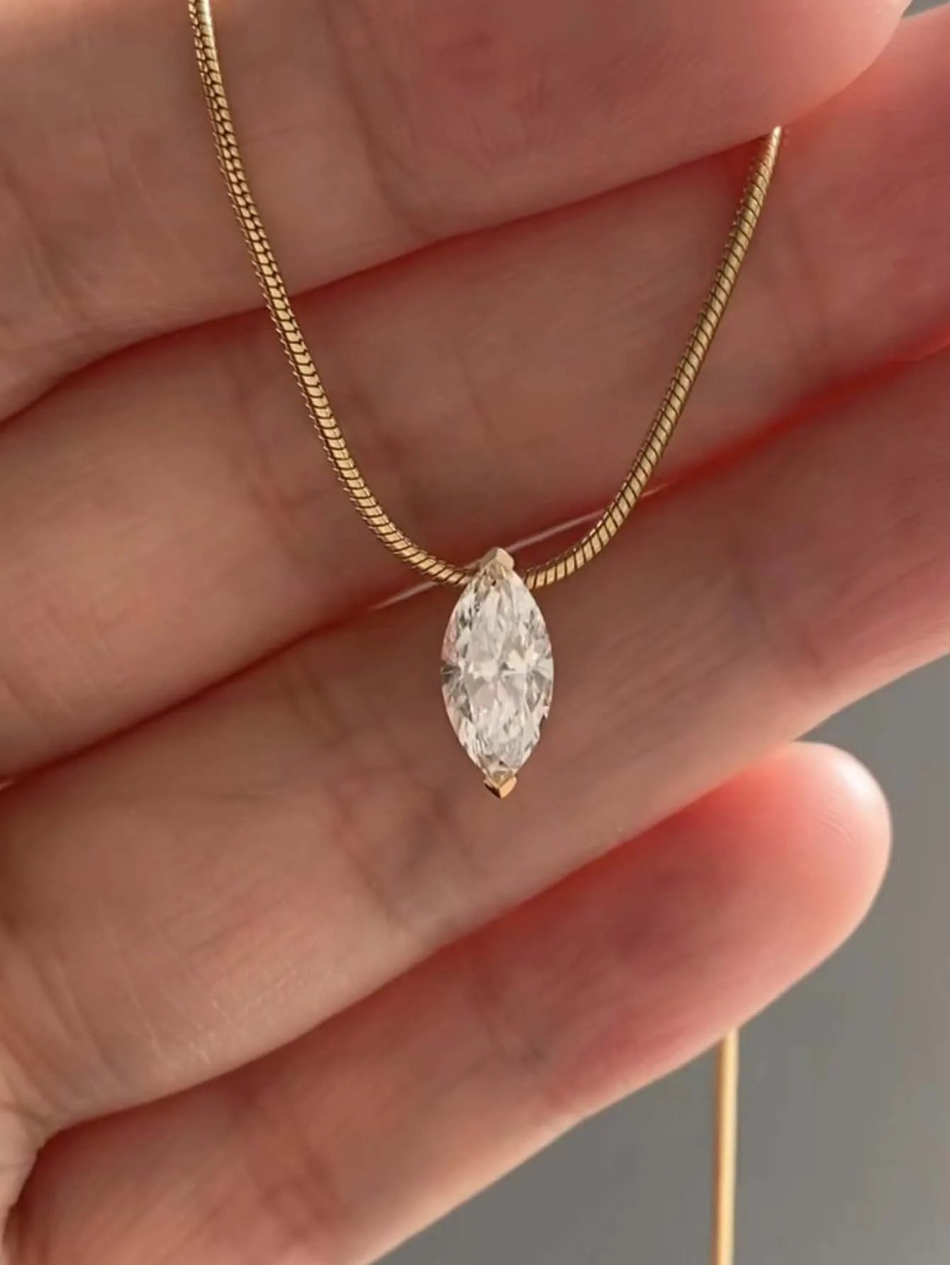 S925 Sterling Silver 1CT Marquise Moissanite Pendant with Snake Bone Chain Exquisite Jewelry Plated with 18k Gold