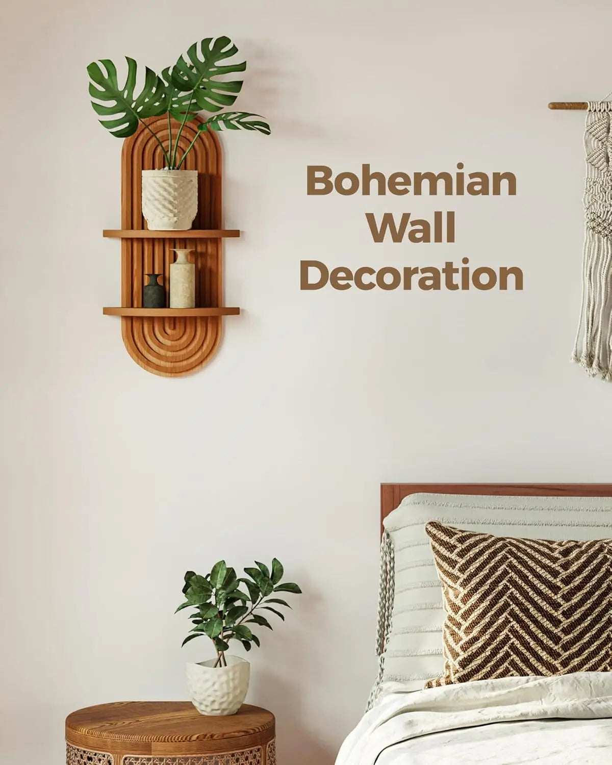 Boho Wall Shelf Tier Hanging Plant Shelf Mid Century Modern