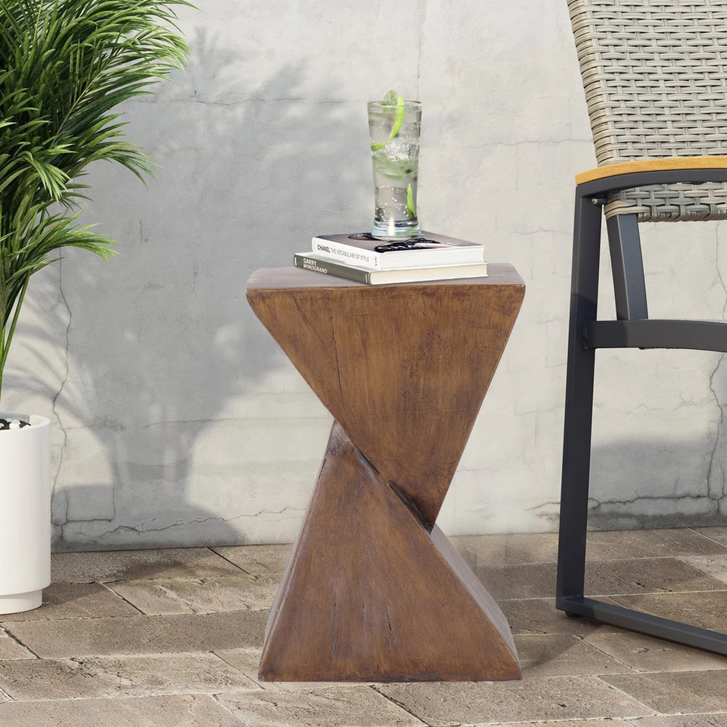 Lightweight Concrete Triangle Accent Table For Indoor And Outdoor