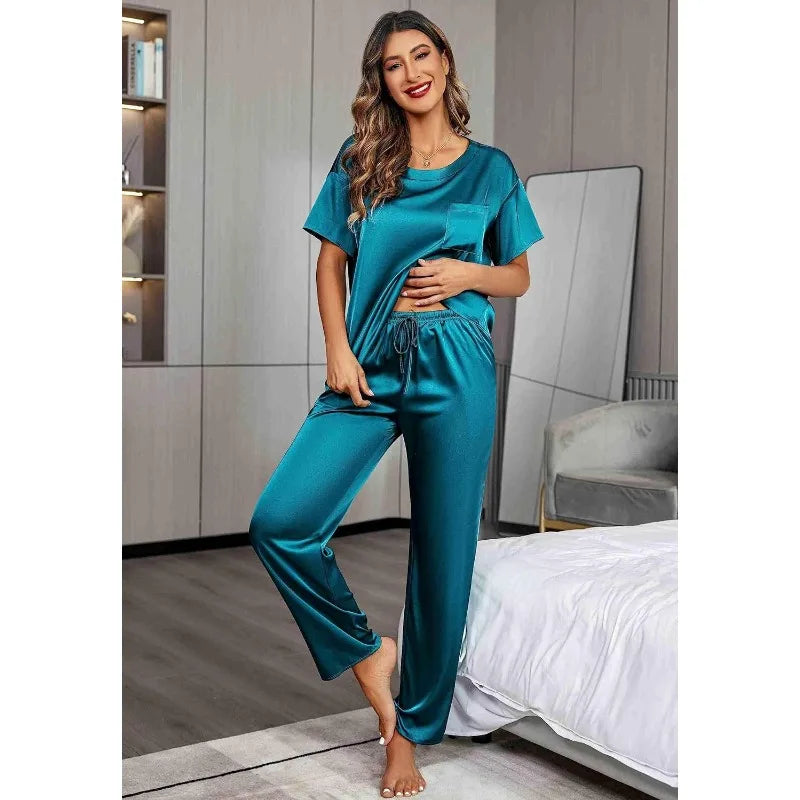 Women's Satin Pajama Set Silky Comfort Sleepwear Soft Loungewear