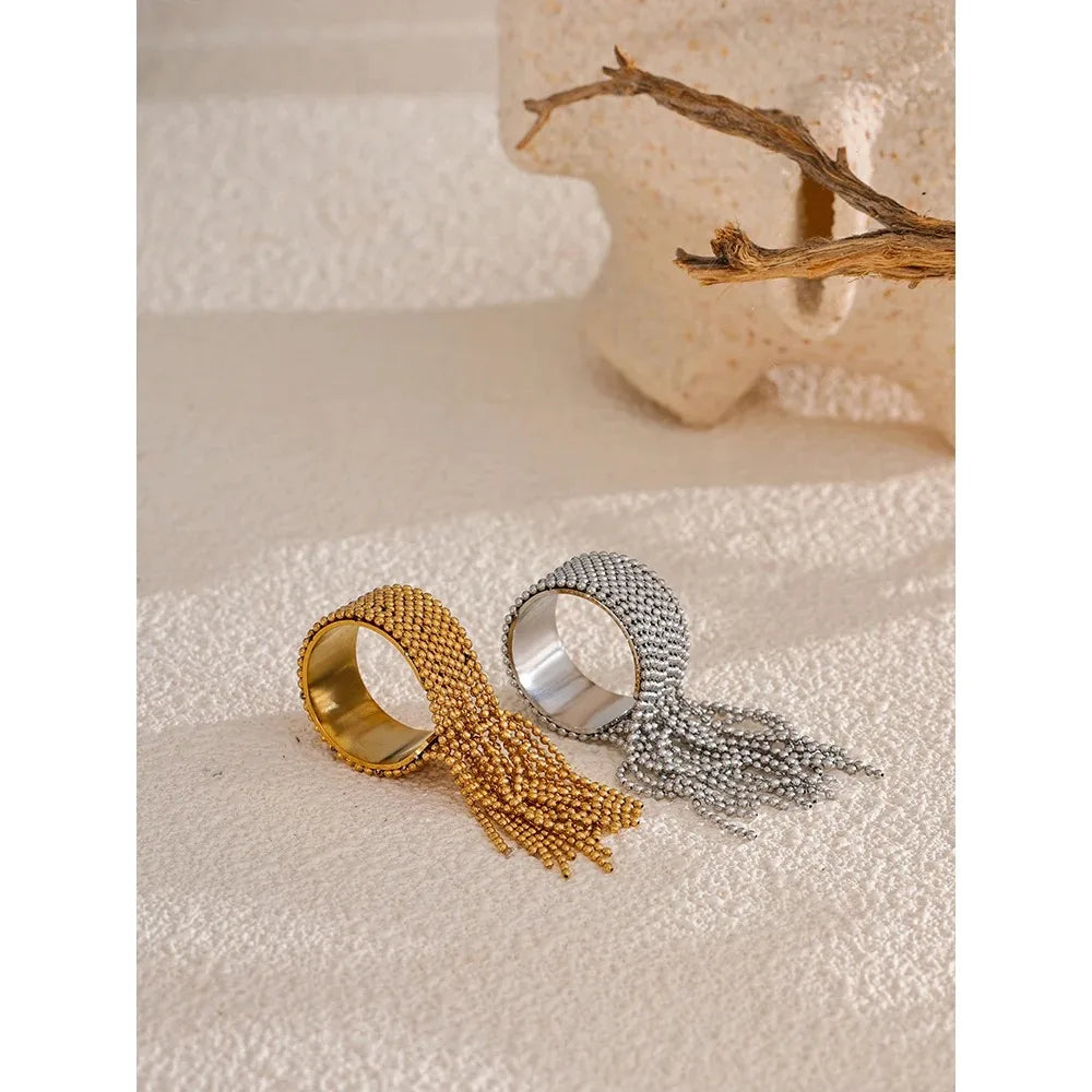 Yhpup Declaration Series Stainless Steel Chain Tassel Ring