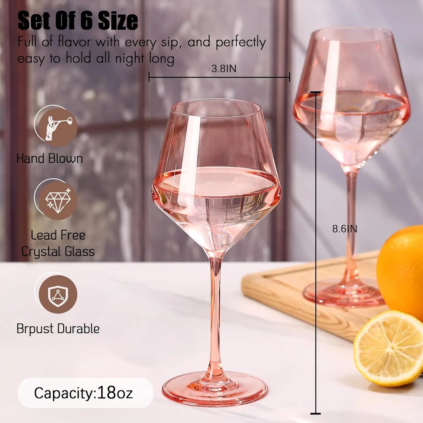 Crystal Stemware Wine Glass Set Six Hand Blown Premium