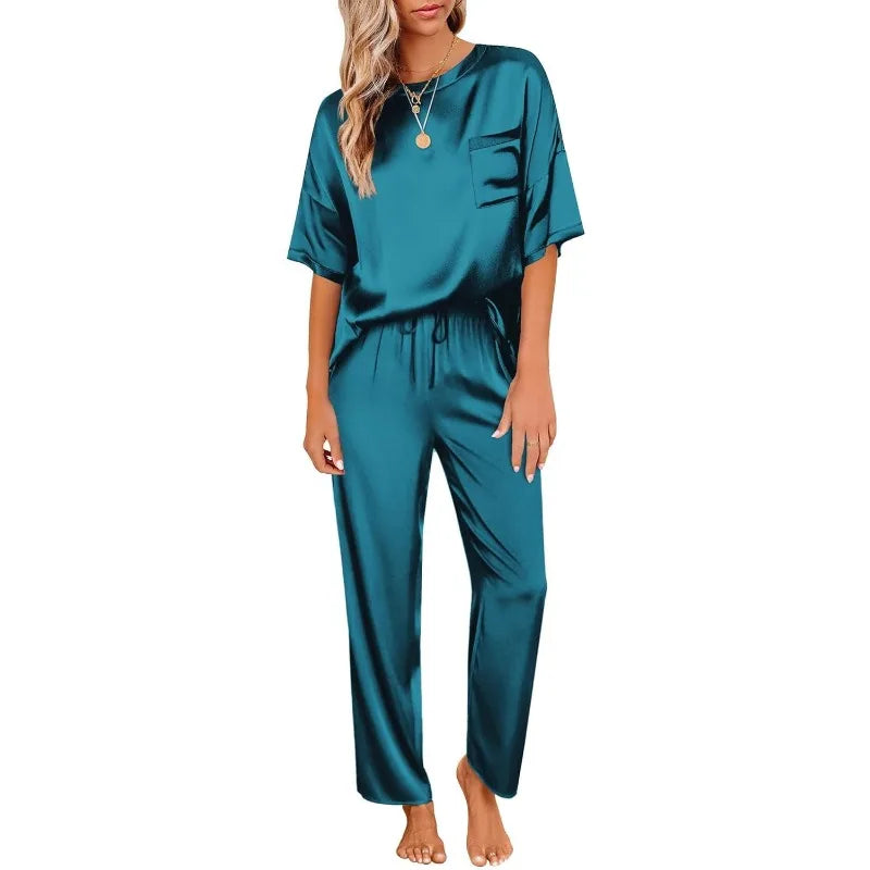 Women's Satin Pajama Set Silky Comfort Sleepwear Soft Loungewear
