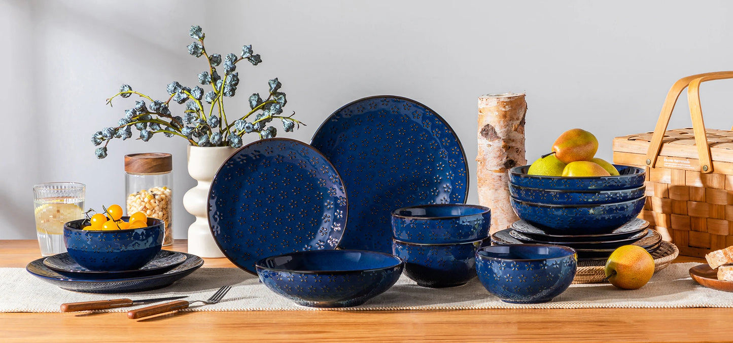 MALACASA Lydia Stoneware Dinner Set Embossed Dinnerware