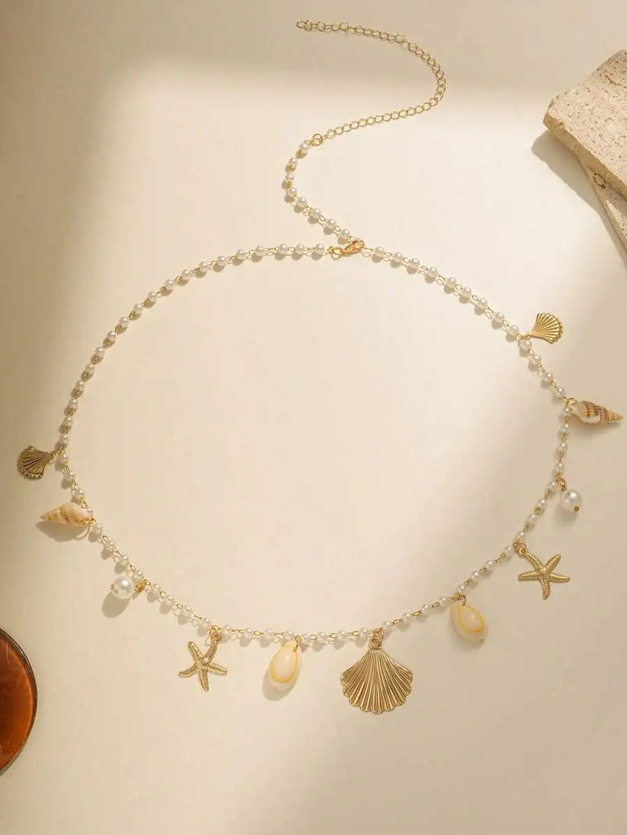 Pearl Shell Star Belly Chain Jewelry For Beach Party Styling