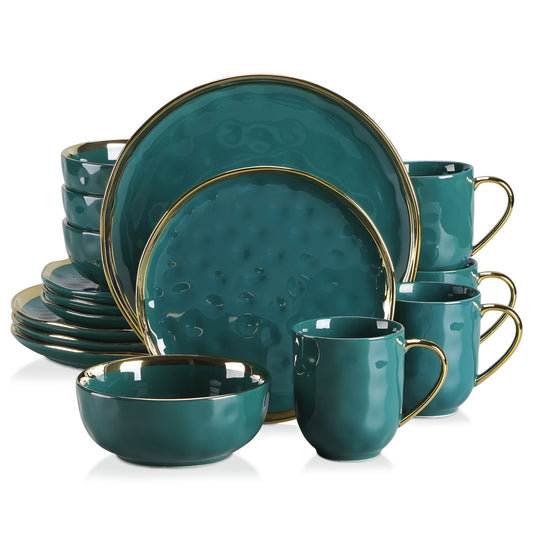 MALACASA Porcelain Dinnerware Set With Gold Trim For Home Use