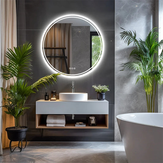 LUVODI Round Bathroom Mirror With Touch Screen LED Anti-Fog