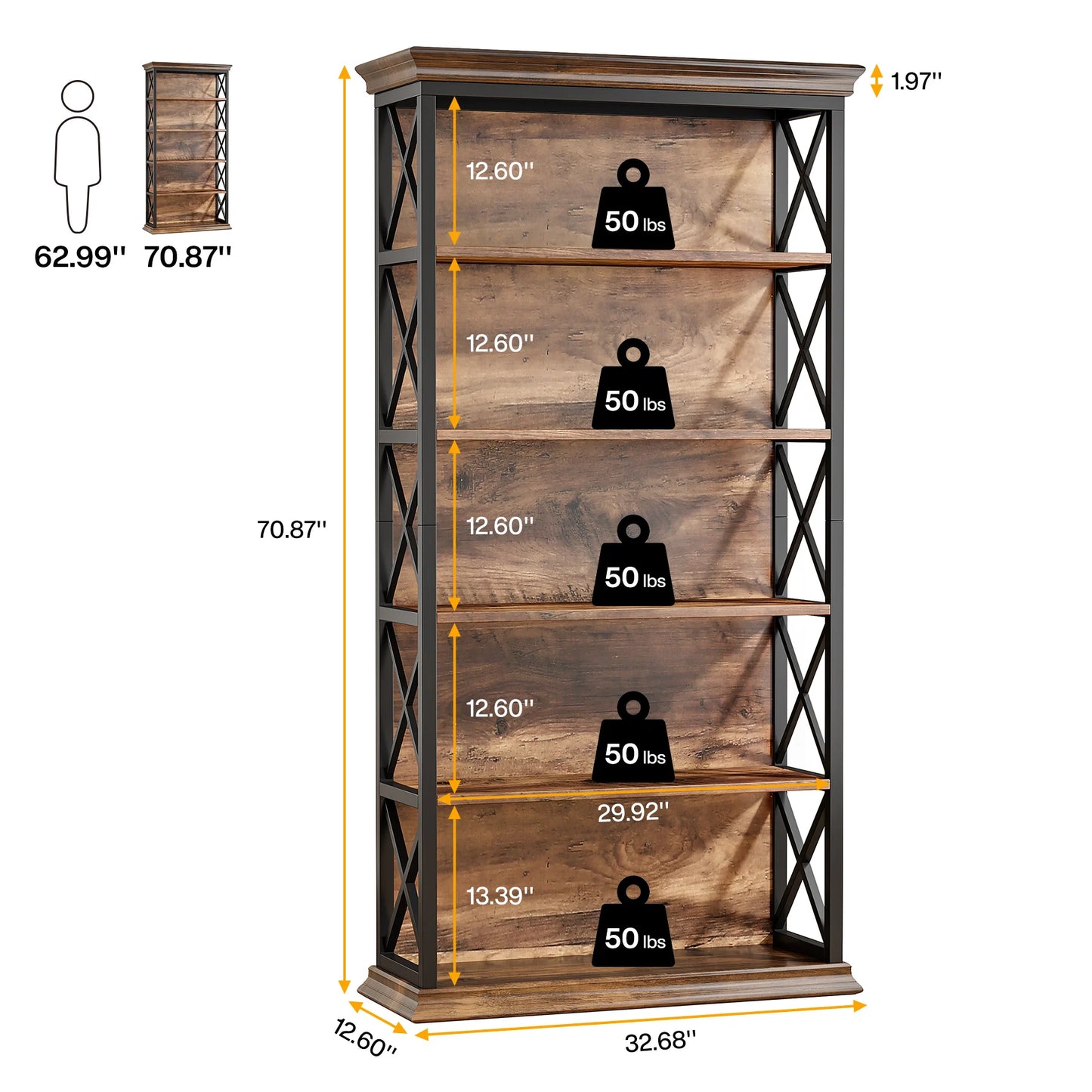 Tribesigns Five Tier Industrial Bookcase, Floor Standing Bookshelves