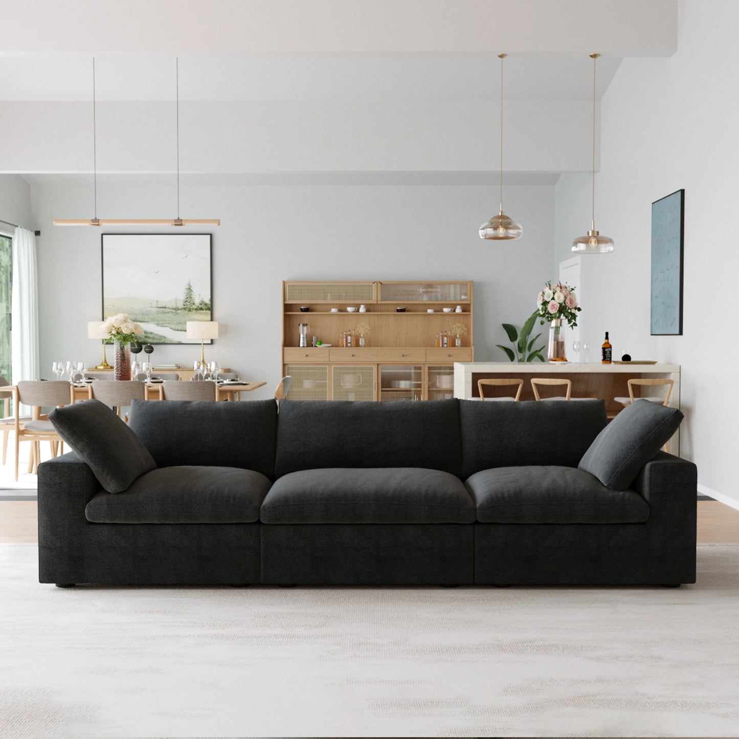 120.45" Cloud Modular Sectional Sofa Minimalist 3-Seats Sofa Couch Convertible Couch Deep Seat Couches for Living Room Sofa Sets