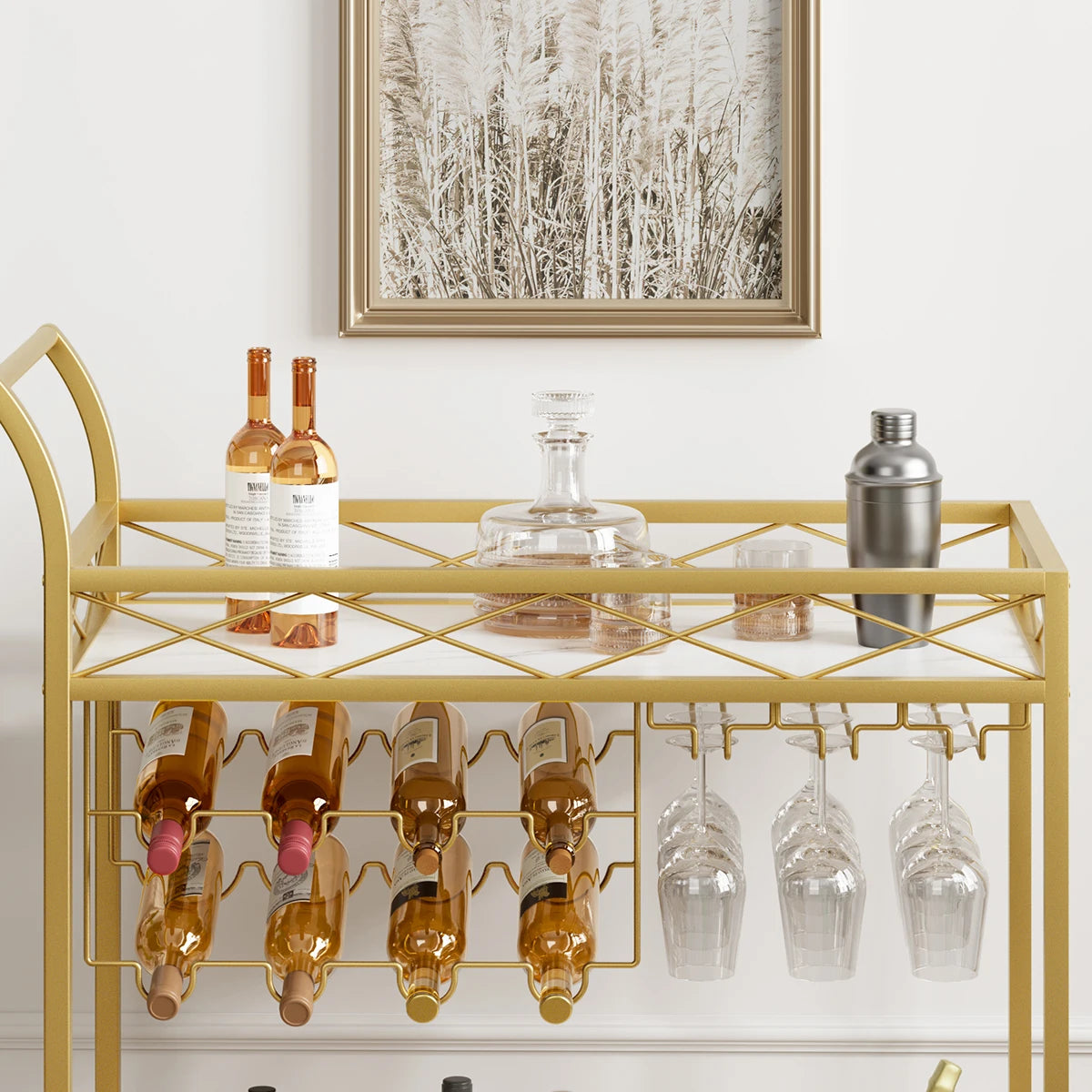 HobbyLane Bar Cart With Lockable Wheels And Wine Racks